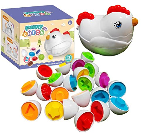 BSTCAR Juguete Educativo de Huevos, 12 Unidades, Huevos con Almacenamiento de gallinas, Color y Forma, Juguete Montessori para clasificar y Combinar, Regalo de Pascua para niños