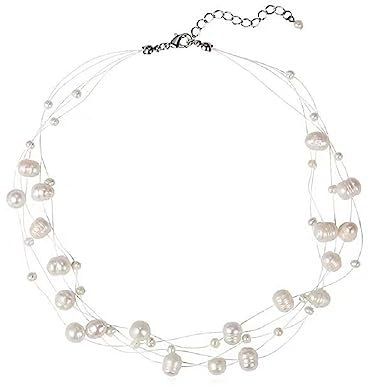 Aleasha Süßwasser Perlenkette Damen Mehrreihige Perlenkette Weiß 5 Reihig Kurze Barocke Choker Hochzeits Boho Halskette Schmuck
