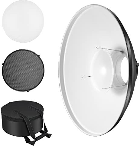Soonpho Beauty Dish con Reflector estándar de 22 Pulgadas / 55 cm con Rejilla de Nido de Abeja calcetín difusor Blanco y Bolsa para luz Flash estroboscópica de Estudio con Montaje Bowens