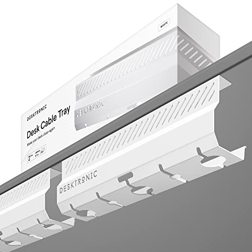 Desktronic Kabelkanal Vit 2st - Kabelhantering i rostfritt stål kabelkanal för skrivbord med 5 kabeluttag, lättinstallerad kabelorganisatör - Kabelhållare