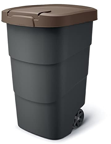 Prosperplast Wheeler - Cubo de basura con ruedas y tapa (110 L), color marrón