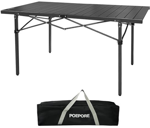 POEPORE Tavolo da Campeggio Pieghevole Regolabile in Altezza 141 x 70 x 70cm 4-6 Persone Leggero in Alluminio per Campeggio Picnic Barbecue Cortile Feste Supporto 80 kg