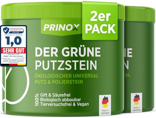 PRINOX 2x Der Grüne Putzstein I 950g inkl. Handschwamm I Nachhaltiger Universal Allzweckreiniger I Jahresvorrat je Dose I Öko Reiniger für Küche, Bad, Fenster, Sneaker, Ceranfeld I Made in DE