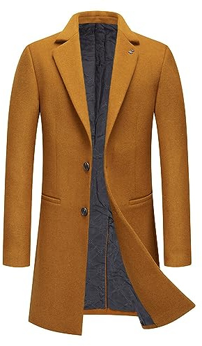 Allthemen Mens Mid Length Trench Coat Winter Thick Coat 8818# Brown M