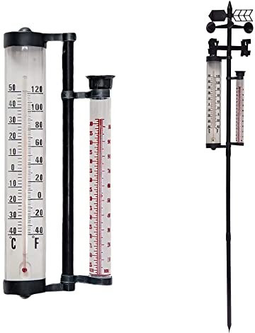 Wetterfrosch Station météo de jardin 150 cm – Pluviomètre, thermomètre, pluviomètre, indicateur de direction du vent, décoration de jardin