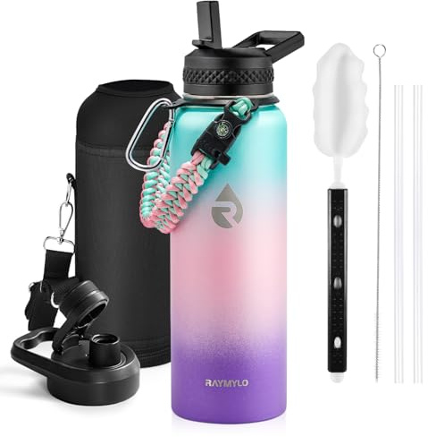 RAYMYLO 1.2L Insulated Water Bottle, Triple Wall Vacuum Stainless Steel | Leak Proof Metal Water Flask Jug with Straw & Spout Lids for Sports and Travel, BPA-Free,Cold for 36 Hrs, Hot for 18 Hrs