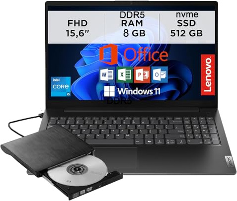 Lenovo Windows 11 Pro, Intel Core I5-13420H, Ram 8GB DDR5, 512GB SSD NVMe - Laptop Grafica Intel UHD, Computer Audio Dolby, Schermo FHD con lettore dvd in omaggio.