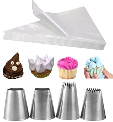 Extra Large Piping Tips with Bags for Frosting,Meringue,Churros,Macarons,Eclairs,Pastry Cookie Dough,24 Pcs