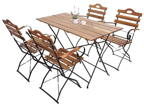 Mendler Biergarten-Set HWC-J40 Gastronomie-Qualität Akazie - naturfarben | Bistroset, Klapptisch, Klappstuhl, MVG-Zertifiziert