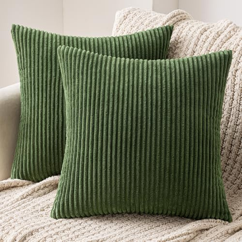 MIULEE 2er Set Kissenbezug 50x50 cm Kord Kissenhülle Sofakissen Grün