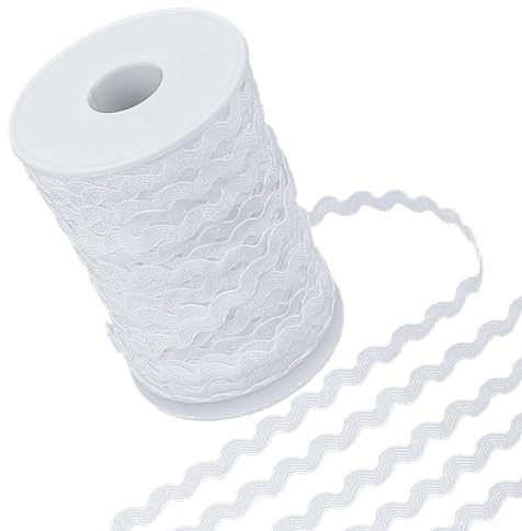 GORGECRAFT 50m Wellenförmiger Fransenbesatz 5mm Breit Rick Rack Zig Zag RIC Rac Trim Gebogener Gewebter Geflochtener Stoff Gurtband Rand Spitzenband Zum Nähen Zuhause Party Kleid Dekoration Weiß