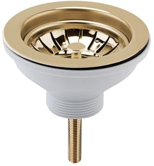 Balterley Kitchen Sink Waste Kit with Basket Strainer, 1 1/2 inch Sink Waste Pipe, Stainless Steel Basket Strainer, 90mm Standard Fittings - 115 x 115 x 63mm (Brushed Brass)