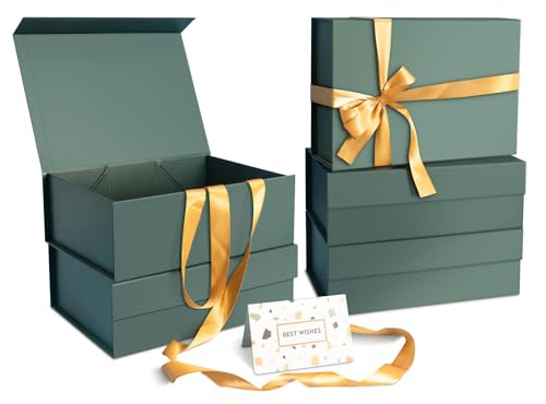 CHARMGIFTBOX Grün Geschenkboxen mit Deckeln 5 Stück, 27,4 x 20,3 x 10cm Zoll Geschenkbox mit Band, zusammenklappbare Geschenkboxen mit Magnetverschluss für Geschenke, Brautjungfer-Vorschlagsbox