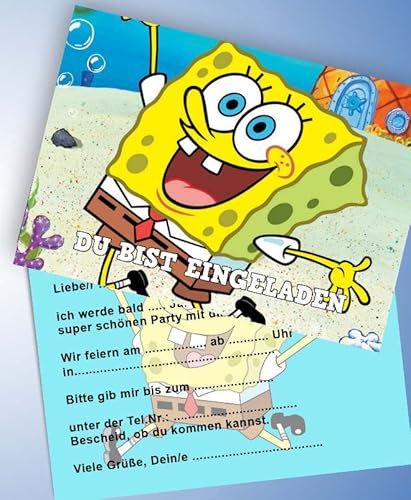 VSW 12 Einladungskarten & 12 Umschläge für Geburtstag Partys und Kindergeburtstag Spongebob Nr. 70