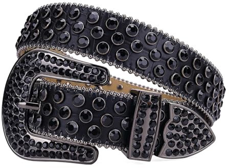 Damen-Gürtel mit Strasssteinen, Nietengürtel für Damen und Herren, Riemen für Jeans, Schwarz, 38
