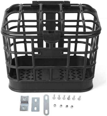 E Bike Frontkorb mit Deckel, Schwarz Kunststoff Drahtfahrrad Vorderkorb Große Abnehmbare Vorne Lenker Aufbewahrungskorb Elektrofahrrad