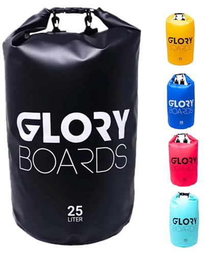 Glory Boards® Wasserdichter Dry Bag Rucksack - Ultra-Robust, leicht für Reisen, Schwimmfähig, mit Schultergurt für Stand up Paddling, Tauchen, Kajak, Rafting und Camping, 25 Liter, Schwarz