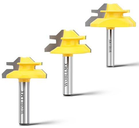 WOBLLMX 3 Stück 45 Grad Verleimfräser Gehrung Fräse Set 8mm Schaft,12.7mm/15.8mm/19mm Schnitthöhe,45°Lock Miter Router Bit Holzbearbeitung Schneidwerkzeug für Graviermaschine Trimmmaschine