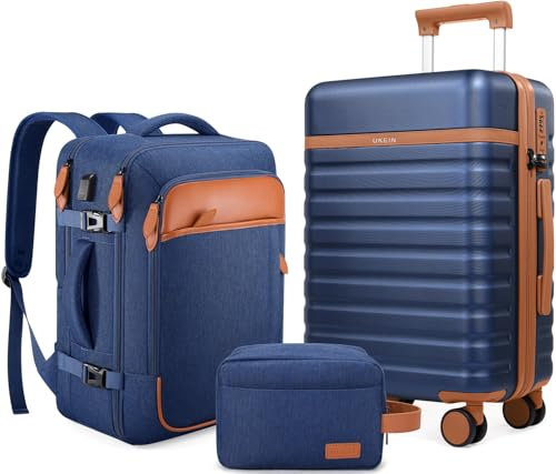 UKEIN Koffer,Trolley Koffer Reisekoffer von PC Hartschalen,Hartschale Handgepäck Sets mit 4 Spinner-Rollen TSA Schloss, Der Koffer Enthält 1 Reiserucksack und 1 Kulturbeutel