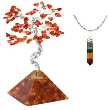 KULIA® Geldbaum für Heimbüro-Dekoration Feng Shui Kristallpyramide Geldbaum, Glücksbringer Lebensbaum handgeschnitzt Kristallanhänger rote Aventurinsteine ​​Weihnachtsdekor