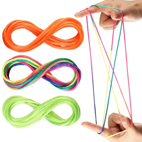 Shappy Cats Cradle 3 Pieces Rainbow Colour Fumble Finger Thread Rope Supplies Finger Developmental Supplies for Adults Stimulate Creativity(Yellow)