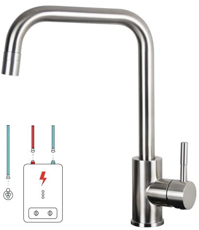 Niederdruck Küchenarmatur, 360° Schwenkbar Küchenarmatur, Leicht Zerlegbar und Reinigen, Spültischarmatur Passend Für Boiler (L-Typ, Edelstahl)