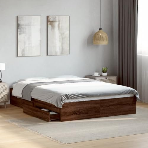NQJIBUE Home Garden Bettgestell mit Schubladen ohne Matratze Braun Eiche 120x190 cm Kleines Doppelbett