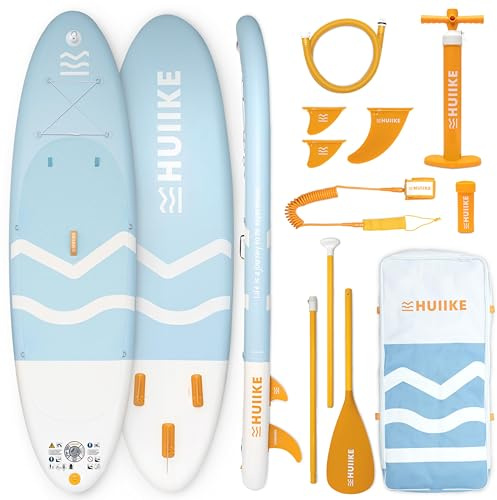HUIIKE Stand Up Paddling Board mit Zubehör, Paddel, Finnen, Pumpe. Paddle Sup Board Aufblasbar Hohe Stabilität und Widerstandsfähigkeit. 305 x 84 x 15 cm, Belastbar bis 130 kg