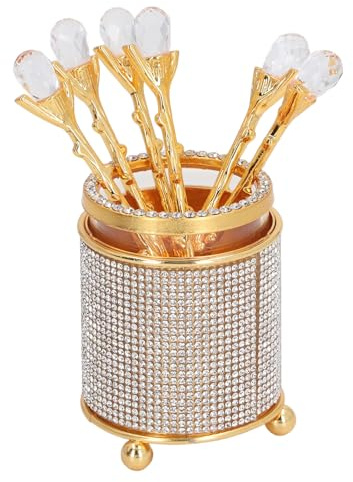 Set de Cucharas de Postres de Oro, Cucharas de café de 6 Piezas con Taza de Soporte, Mota de Vidrio de Aleación de Zinc Moderna Juego para Helado, café, Comedor de Cocina,