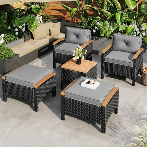 Gegtuon Gartenmöbel Sitzgruppe 4-teilige für Garten, Möbel Lounge Outdoor Balkonmöbel mit Tisch, Sofa und Kissen für Balkon, Essgruppe Gartenlounge mit Hocker und Couchtisch, Gartenmöbel-Set, Grau
