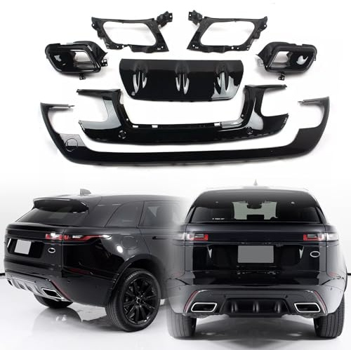 Rear Bumper Diffuser Lip Compatible for LR Range Rover Velar 2017-2023 Rear Bumper Kit Trim Exhaust Muffler Frame Spoiler Plate Splitter Body Kit Gloss Black
