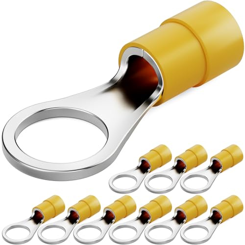 hb-digital 10 Stück Ringkabelschuh M10 isoliert 4-6mm² elektrische Kabelverbindung robuster PVC-Schutz Kupfer verzinnt für Haushalts- und Industrieinstallationen - Gelb