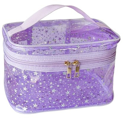 TotePrint Trousse de maquillage en PVC - Motif étoilé - Étanche - Forme carrée - 22 x 14 x 14 cm - Organiseur de maquillage de voyage - 1 pièce, Violet, Moderne