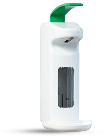 Hygiene365® Desinfektionsspender SD2015, Armhebelspender manuell für 500-1000ml – Eurospender, nachfüllbar (Weiß mit grünem Armhebel)