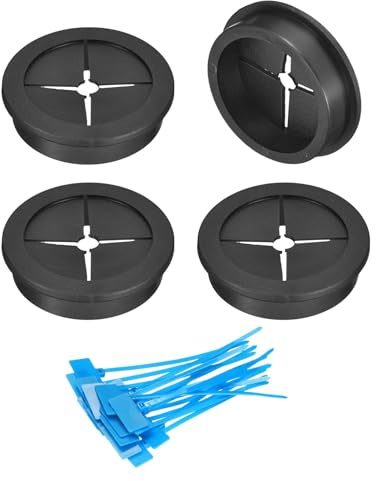 sourcing map 4Pcs Cable Cord Grommet, 1-3/4(45mm) Rubber Desk Grommets Wire Pass Through Hole Cover with Marked Cable Ties for Home Office Cable Wire Protection, Black