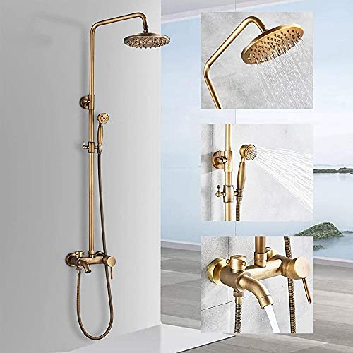 Retro Shower Set Rain Shower System With Hand Shower Bath Spout Antique Brass Shower System Height Adjustable