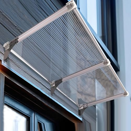 Auvent de Porte d'Entrée Transparent,Auvent Marquise d'Entrée Anti-Pluie,Terrasse Toit Abri Banne Protection Panneau Solaire Pc Ignifuge et Support en Alliage d'Aluminium (100x60cm/39 x24)