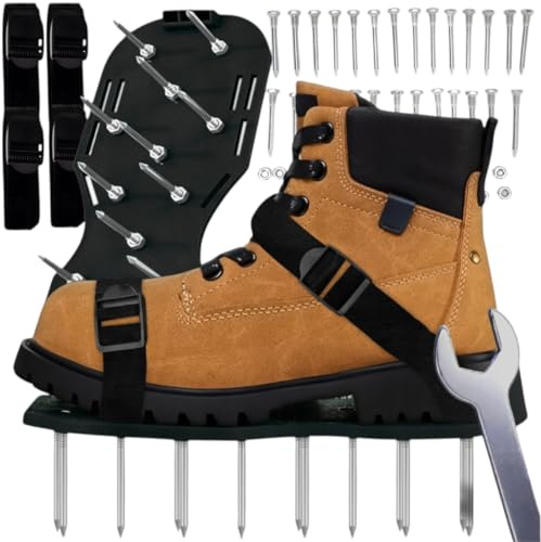 Valle Verde 1 Paar Rasenbelüftungsschuhe, Nagelschuhe, Aerifizierer, Vertikutierer, Bodenlüfter - 26 x Extra Lange Spikes 7 cm - Verstellbare Riemen, Universelle Größe 34-46
