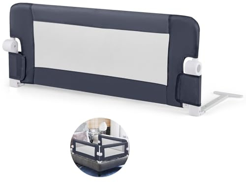 FANTASK Portable Bed Rail, 105x42cm, Bettgitter klappbar mit Verstellbarer Gurte, Bettschutzgitter aus Oxfordstoff, 180° faltbar, für Elternbetten, Kinderbetten, Grau, Dunkelgrau