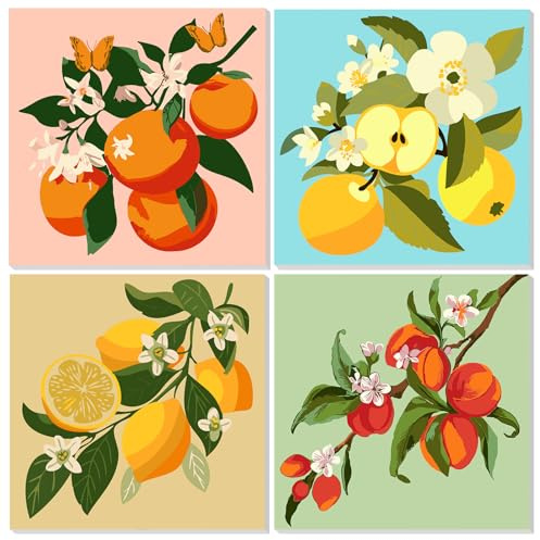 MEIYUDA Pintar por Numeros Niños con Marco Frutas, DIY Painting by Numbers Kits Cuadros por Numeros, Pintura de Bricolaje Decoración para el Hogar Regalo de pared 20x20cm