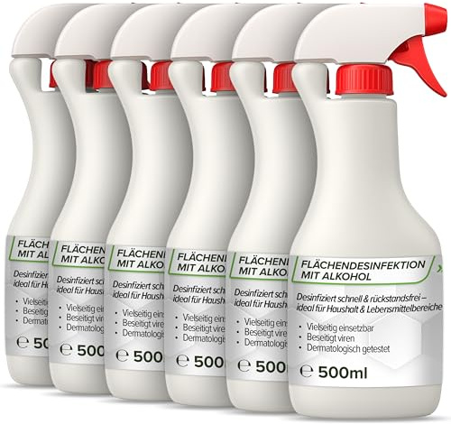 FLOTEX® alkoholisches Flächendesinfektionsmittel 6x500ml - Hochwirksame Flächendesinfektion mit Alkohol - Ideales Desinfektionsmittel für alle glatten Oberflächen