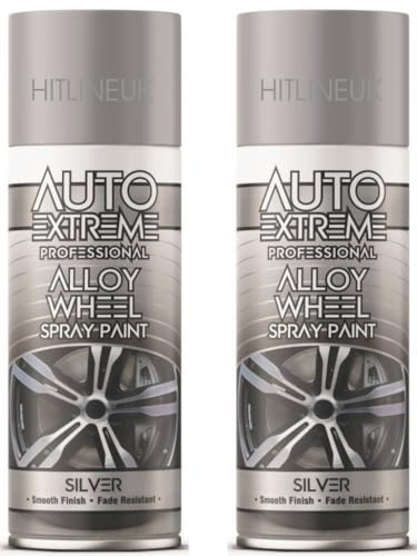 HitlineUK 2 x 400ml Alloy Wheel Silver Matt Spray Paint | Corrosion Resistant | Restore & Refurbish with Silver Spray Paint | Ideal for Alloy Wheels