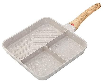 Versátil sartén antiadherente de tres secciones para desayuno, filete multifuncional, sartén de cocina