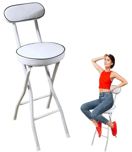 Sgabello da bar pieghevole portatile con schienale, imbottito da cucina, altezza del bancone, 66/71/76,2 cm, ideale per uso esterno e negozio, design salvaspazio, seduta confortevole
