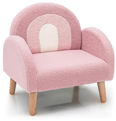 FANTASK Kindersessel Holz, Kindersofa gepolstert mit Rückenlehne, Kindercouch Veloursstoff mit Rückenlehne & Armlehne, Kinderstuhl für Kinderzimmer, Spielzimmer & Kindergarten, 51 x 42 x 51cm (Rosa)
