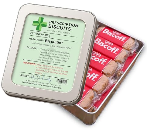 Prescription Biscuits Care Package, Get Well Soon Gifts For Women and Get Well Soon Gifts for Men, 2 x 23 Packs of Individually Wrapped Biscuits with a Card and Reusable Gift Tin