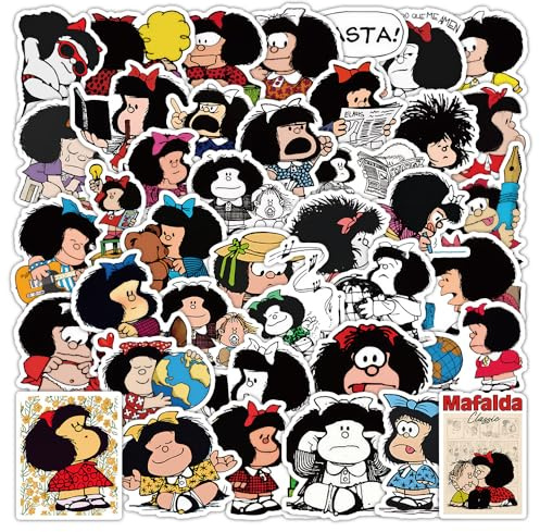 Calcomanías de Mafalda 50 unidades, impermeables, divertidas y lindas, de manga, para botella de agua, portátil, monopatín, teléfono, guitarra, parachoques, coche, bicicleta, equipaje, calcomanías de