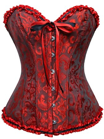 Wikoan Corset Femme Bustier Sexy Top Lacets Gothique Dentelle Floral Vintage Corsets Grande Taille pour Halloween Carnaval Jeu de Rôle S-4XL