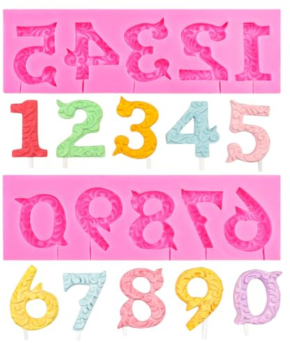 2PCS Number Silicone Baking Shape,Number 1-10 Fondant Silicone Shaped Cake Decorate Chocolate Shape DIY Cake Top Candles Jelly Candy for Baking Accessories