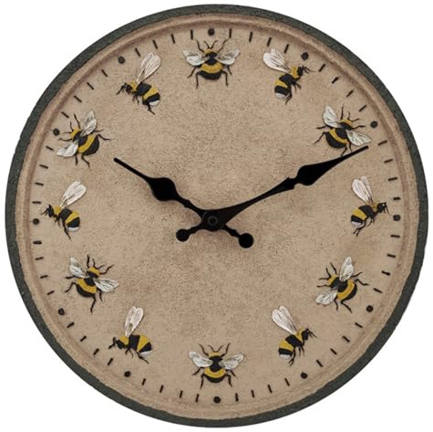 Lawnrden Orologio da parete da giardino, orologio da esterno 12'' rotondo da giardino IP44 impermeabile da parete decorativo ape cucina esterna per decorazione piscina patio